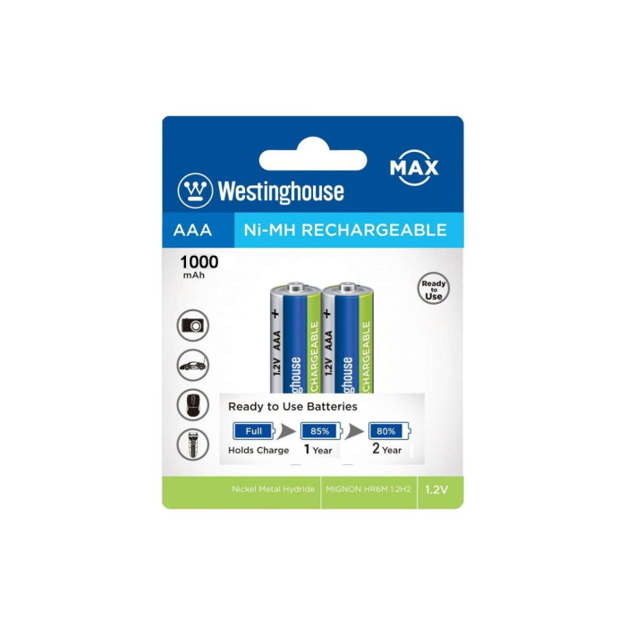 Pin sạc Westinghouse AAA 1000mAh (1 vỉ 2 cục) - Chính hãng