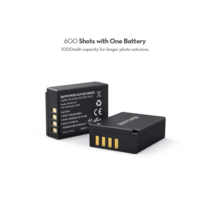 Bộ 2 pin và sạc kép RAVPower RP-BC023 for Fujifilm - Chính hãng (NP-W126S)