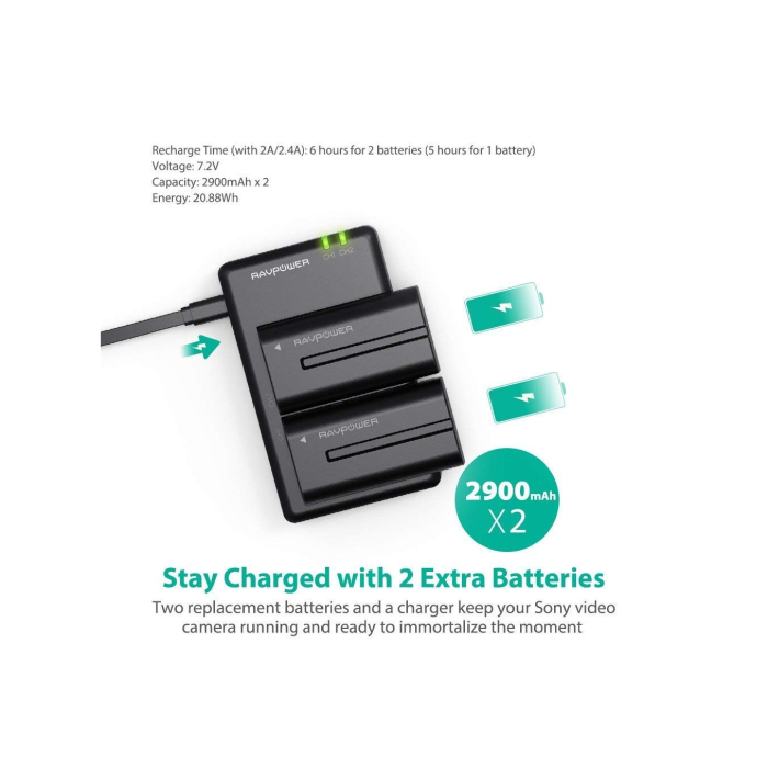 Bộ 2 pin và sạc kép RAVPower RP-BC006 for Sony - Chính hãng (NP-F550)