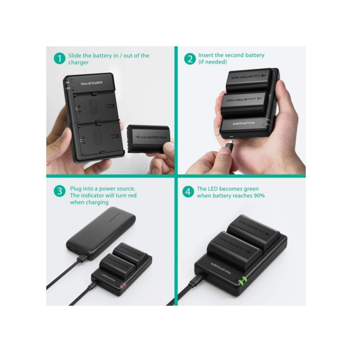 Bộ 2 pin và sạc kép RAVPower RP-BC003 for Canon - Chính hãng (LP-E6N)