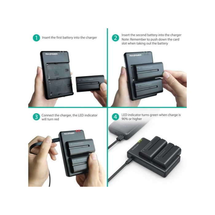 Bộ 2 pin và sạc kép RAVPower RP-BC006 for Sony - Chính hãng (NP-F550)