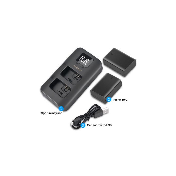 Bộ 2 pin & sạc Pisen NP-FW50 dùng cho Sony - Chính hãng