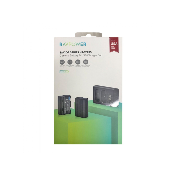 Bộ sạc kèm 2 pin RAVPower RP-BC1004 dùng cho Fujifilm NP-W235 - Chính hãng